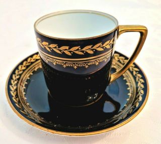 Vintage Porcelain Demitasse Cup & Saucer Cobalt Blue W/gold Accents