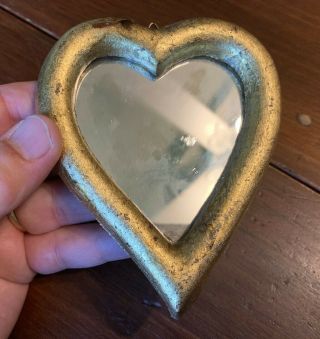 Vintage Heart - Shaped Gold - Leaf Wooden Mirror Frame Made In Italy Rde Import