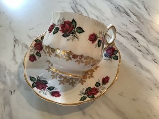 Vintage Royal Dover England Red Roses Cup And Saucer