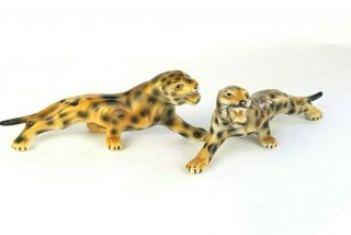 Rare Capodimonte Porcelain Figurines Leopard Set Of 2