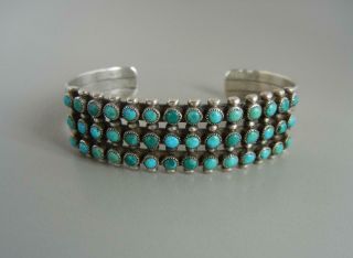 Vintage Cuff Bracelet Sterling Silver 3 Row Snake Eye Turquoise Navajo