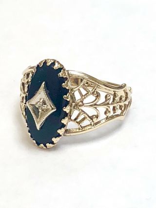 Vintage 10k Solid Yellow Gold Black Onyx Ladies Ring Size 7
