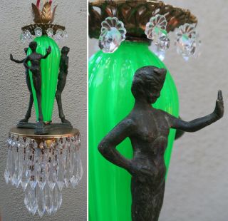 Satyr Nouveau Chandelier Swag Lamp Crystal Brass Bronze Vintage Whimsical Glow