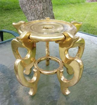 Vintage Large Asian Solid Brass Plant Vase Stand 10.  25” Tall X 13.  5 Wide