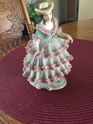 Antique Muller? German Porcelain Dresden Lace Woman Figurine