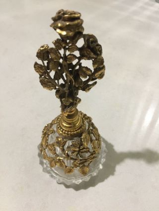 Gorgeous Vtg Matson Gold Ormolu Rose Filigree Perfume Bottle W/dauber