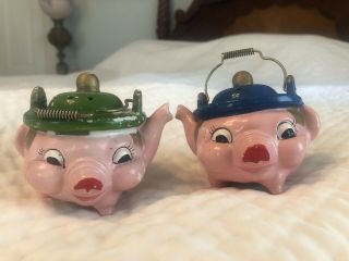 Vintage Anthropomorphic Pig Teapots W Handles Salt And Pepper Shakers Japan