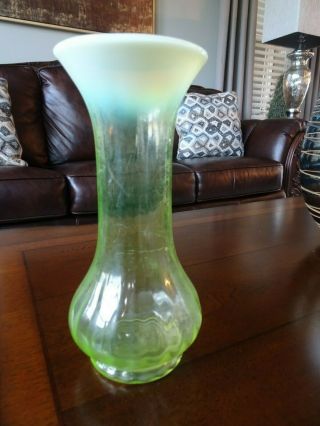 Victorian English Stourbridge Area Glass Vaseline Opalescent Vase