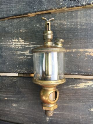 Antique Brass Oiler Hit And Miss Steam By Sherwood Buffalo Great Glass