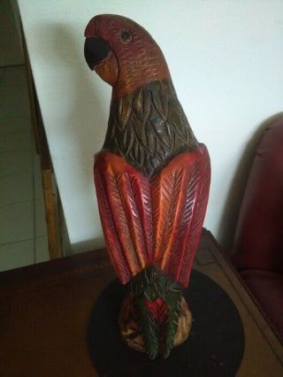 Hand Carved Painted Wood Parrot Wooden Figure Statue Folk Art Sculpture 15”