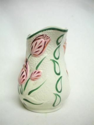 1860’s Staffordshire Pink Luster Polychrome Tulip Pitcher Relief Pottery Antique 2
