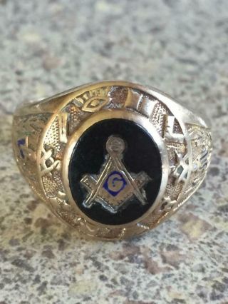 Vintage 10kt Gold Masonic Freemason Ring Gothic Jewlery Kinsley & Sons Sz 11