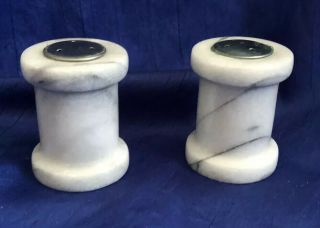 Vintage Marble Alabaster Stone Carved Salt And Pepper Shakers