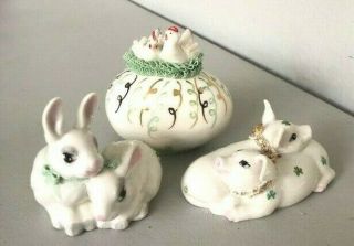 Dresden Ireland Porcelain –set Of 3– Lace - Egg With Chickens – Bunnies - Piglets