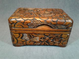 Vintage Small Asian Hand - Carved Wood Trinket Box