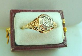 Vintage Engagement Art Deco Diamond 14k Yellow Gold Filigree Size 7