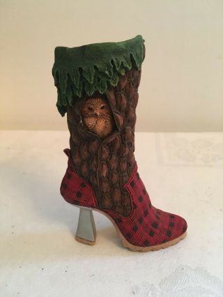 1999 Just The Right Shoe Northwoods Owl High - Heel Boot Leaves 3 Of 6