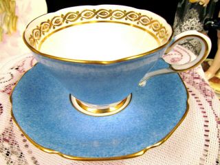 Paragon Tea Cup And Saucer Baby Blue Gold Gilt Pattern Teacup England Dw 1950s