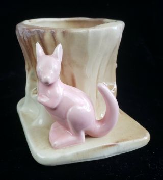 Pink Kangaroo Tree Stump Vintage Ceramic Art Pottery Flower Planter Dish 1950s