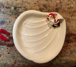 Vintage Fitz And Floyd Santa With Toy Sack Bag Candy Dish Plate Christmas Decor