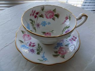Vintage Foley Bone China England Hand Painted Tea Cup And Saucer With Flowers