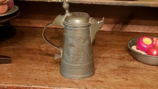 Antique Large Lidded Pewter Tankard With Engraved Initials,  Name And Date