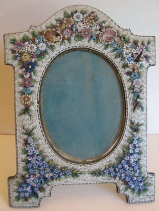 Vintage Micro Mosaic 9 " Picture Frame,  Forget - Me - Not Flowers,  Roses,  Daisies
