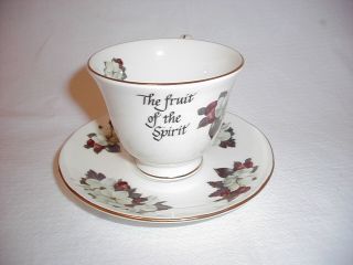 Vintage Tea Cup And Saucer The Fruit Of The Spirit Is Love Bone China Flower