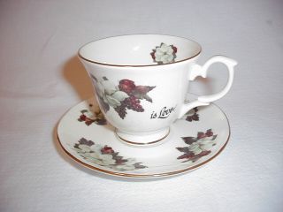 Vintage Tea Cup and Saucer The Fruit of the Spirit is Love Bone China Flower 2
