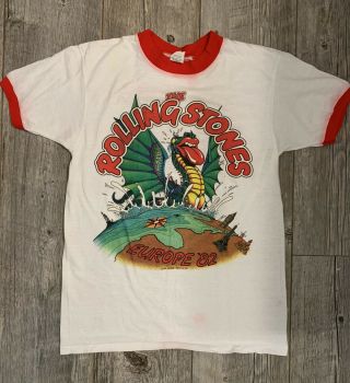 Vintage 1982 The Rolling Stones Dragon Europe Tour Red/white Ringer T - Shirt Lg