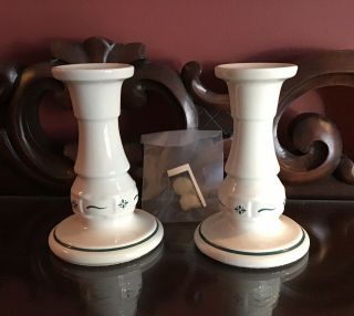 Longaberger Woven Traditions - Heritage Green Pair Candlesticks Made In Usa,  Dots