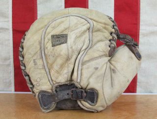 Vintage 1920s Reach Leather Baseball Glove Catchers Mitt Buckle Back Antique