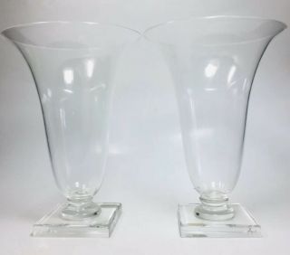 Rare Signed Set Of (2) Mid - Century Modern Steuben Footed Glass Vases Vintage