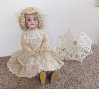 22 " Antique Handwerck Halbig Mold Dep 99 Bisque Doll Compo Body In Lace Dress