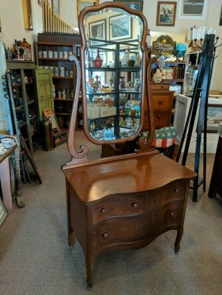 Vintage Antique Zeeland Mfg.  Low Boy Oak 3 Drawer Dresser With Beveled Mirror
