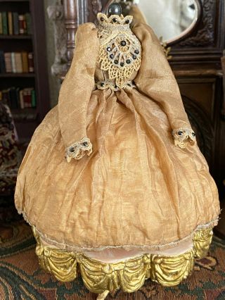 Vintage Miniature Dollhouse Artisan Silk Custom Victorian Gold Gown Custom Stand