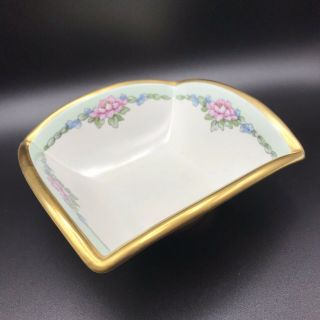 Vintage Hand Painted Square Floral Bowl Signed C Goodrich Gold Pink Blue Green