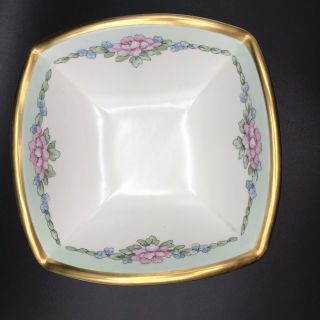Vintage Hand Painted Square Floral Bowl Signed C Goodrich Gold Pink Blue Green 2