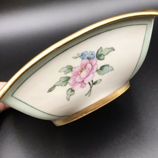 Vintage Hand Painted Square Floral Bowl Signed C Goodrich Gold Pink Blue Green 3