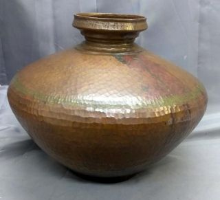 Antique Vintage Old Bronze Or Hand Hammered Copper Asian Wrought Metal Urn Vase