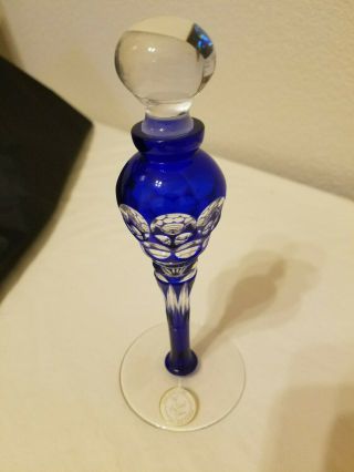 24 Lead Crystal Cobalt Blue To Clear Cut Glass Perfume Bottle W/polishedstopper
