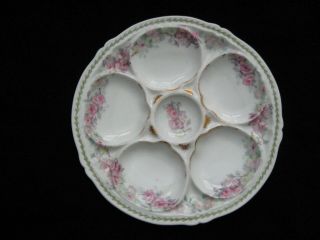 Antique Haviland Limoges Oyster Plate With Pink Roses And Fine Detail
