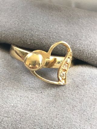 Unique Vintage 14k Yellow Gold Spinner Heart Ring W Diamonds Size 5