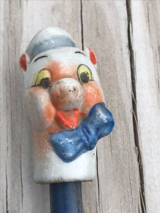 Rare Vintage Porcelain Pig Carnival Cane /japan / 34 Inches