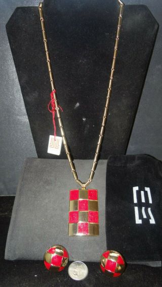 Rare Vintage Authentic Lanvin,  Paris Massive Necklace Earrings Set Signed W/bag