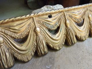 Lovely Antique Cast Metal Furniture Pediment Gold Finish Drapes & Tassels Design