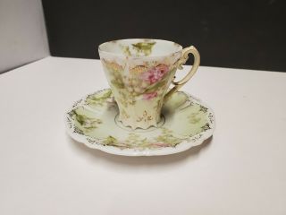 Rare P.  T Germany Pt Delicate Fancy Pink/white Rise Tea Cup And Saucer