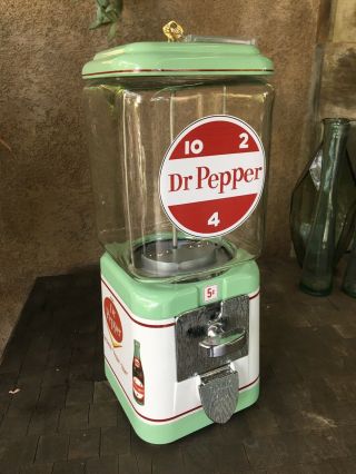 Vintage Oak 5 Cent Gumball,  Candy,  Nut Vending Machine Dr Pepper Themed