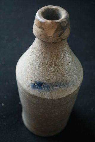 Antique Stoneware Bottle W Cobalt Highlight Marked R C Caryl