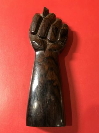 Vintage Hand Carved Wood Figa Sculpture Fist Good Luck Repel Evil Mid Century